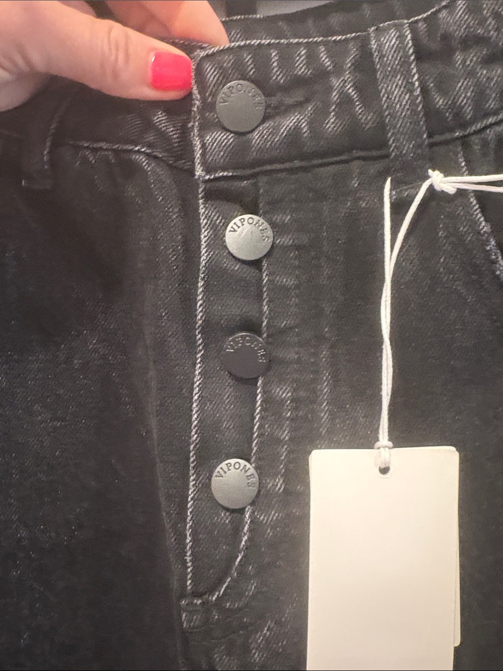 Women's Black barrel High-Rise Button-Fly Jeans 16 waist rise 14 ins. 26.5 - Picture 6 of 7